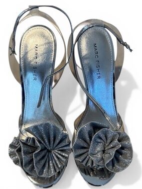 Marc Fisher Silver Heels with Floral Accent